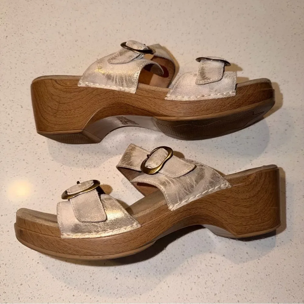 Dansko Sophie Double Strap Sandal Metallic Gold Leather EU 42 US 11-11.5 - Picture 7 of 8